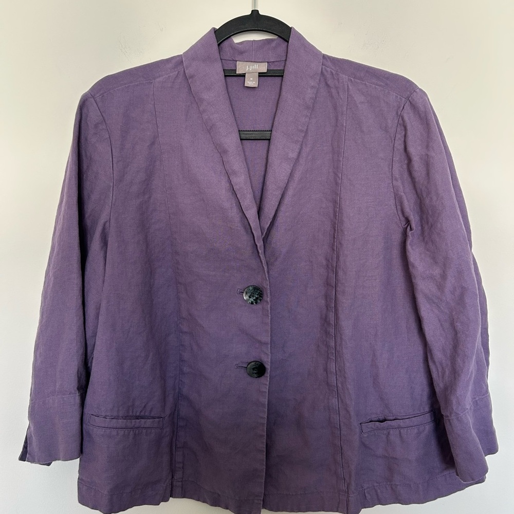 J. Jill‎ 100% Linen Purple Blazer Unlined Jacket Size Medium